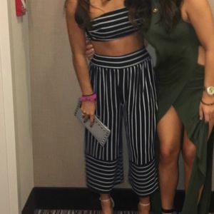 Black and white striped two piece set